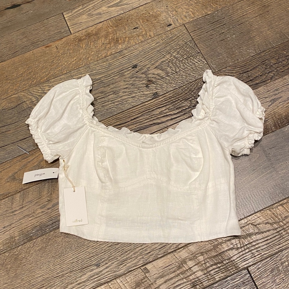 Aritzia Wilfred White Cropped Linen Blouse